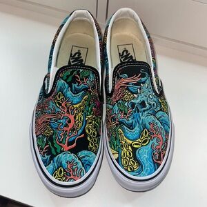 Weird, quirky blue ocean themed, octopus themed vans
